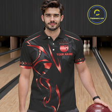 Load image into Gallery viewer, Black and Red crown Bowling ball Polo, Quarter Zip Shirts for Men Custom Bowling Team jerseys NQS10047