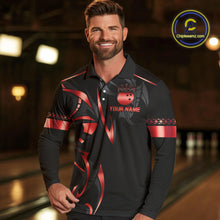 Load image into Gallery viewer, Black and Red crown Bowling ball Polo, Quarter Zip Shirts for Men Custom Bowling Team jerseys NQS10047