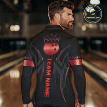 Load image into Gallery viewer, Black and Red crown Bowling ball Polo, Quarter Zip Shirts for Men Custom Bowling Team jerseys NQS10047