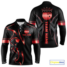 Load image into Gallery viewer, Black and Red crown Bowling ball Polo, Quarter Zip Shirts for Men Custom Bowling Team jerseys NQS10047