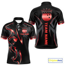 Load image into Gallery viewer, Black and Red crown Bowling ball Polo, Quarter Zip Shirts for Men Custom Bowling Team jerseys NQS10047