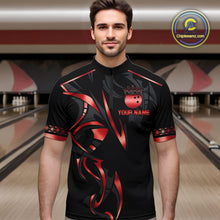 Load image into Gallery viewer, Black and Red crown Bowling ball Polo, Quarter Zip Shirts for Men Custom Bowling Team jerseys NQS10047