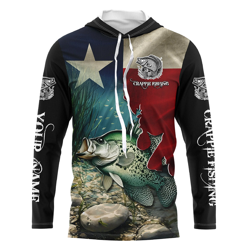 Crappie Fishing 3D Texas Flag Patriotic Customize name Texas Crappie Fishing Shirts NQS531