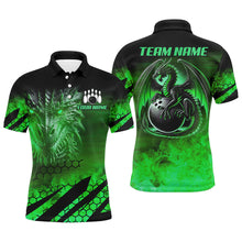 Load image into Gallery viewer, Black And Green Custom Dragon Flame Bowling Shirts For Men, Dragon Fire Bowling Team Shirts NQS8385