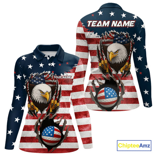 Vintage American Flag Eagle Womens golf polo shirts Custom Patriotic Team Golf top for ladies NQS10570