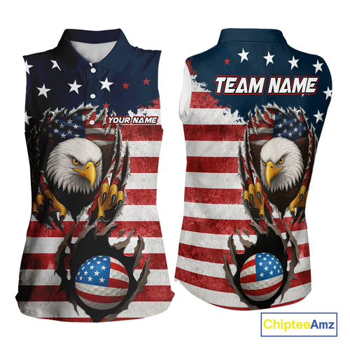 Vintage American Flag Eagle Womens Sleeveless polo shirts Custom Patriotic Team Golf top for ladies NQS10570