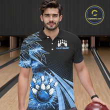 Load image into Gallery viewer, Black and Blue Bowling Polo, Quarter zip shirts For Men Custom Team Bowling Jerseys, Gift For Bowlers NQS10786