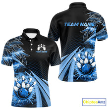 Load image into Gallery viewer, Black and Blue Bowling Polo, Quarter zip shirts For Men Custom Team Bowling Jerseys, Gift For Bowlers NQS10786