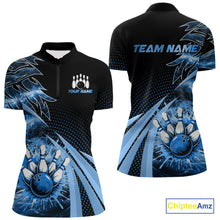 Load image into Gallery viewer, Black and Blue Bowling Polo, 1/4 zip shirts For Women Custom Team Bowling Jerseys, Gift For Bowlers NQS10786