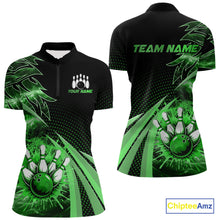 Load image into Gallery viewer, Black and Green Bowling Polo, 1/4 zip shirts For Women Custom Team Bowling Jerseys, Gift For Bowlers NQS10787