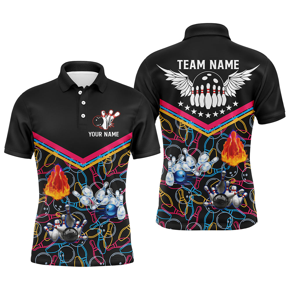 Custom Multicolor black bowling shirt for men – personalized team jersey front view