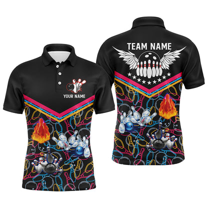 Custom Multicolor black bowling shirt for men – personalized team jersey front view