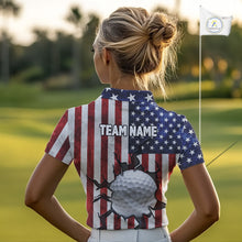 Load image into Gallery viewer, Vintage American Flag broken golf ball Women Golf polo shirts Custom patriotic Golf attire For ladies NQS10051