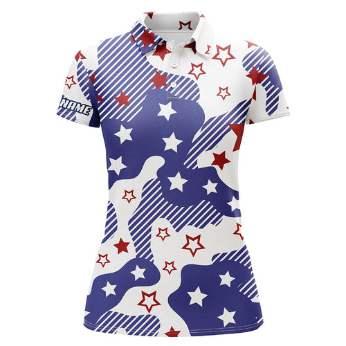 Womens golf polo shirts red white and blue star pattern custom golf shirt for womens, golfing gift NQS5846