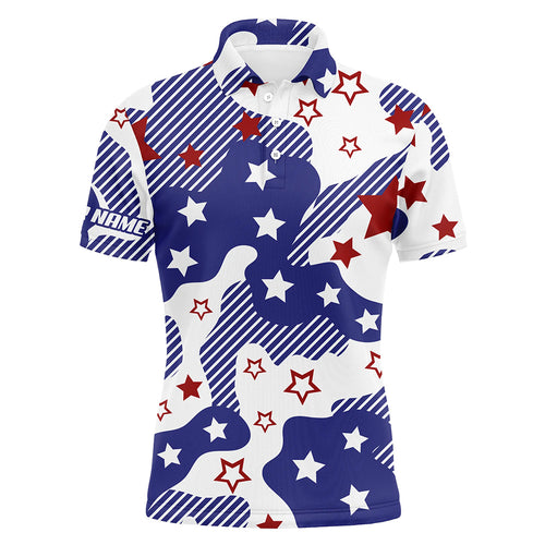 Mens golf polo shirts red white and blue star pattern custom golf shirt for mens, golfing gifts NQS5846