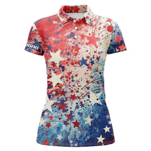 Load image into Gallery viewer, Womens golf polo shirts Red, white and blue stars pattern custom patriotic golf shirt for womens NQS5848