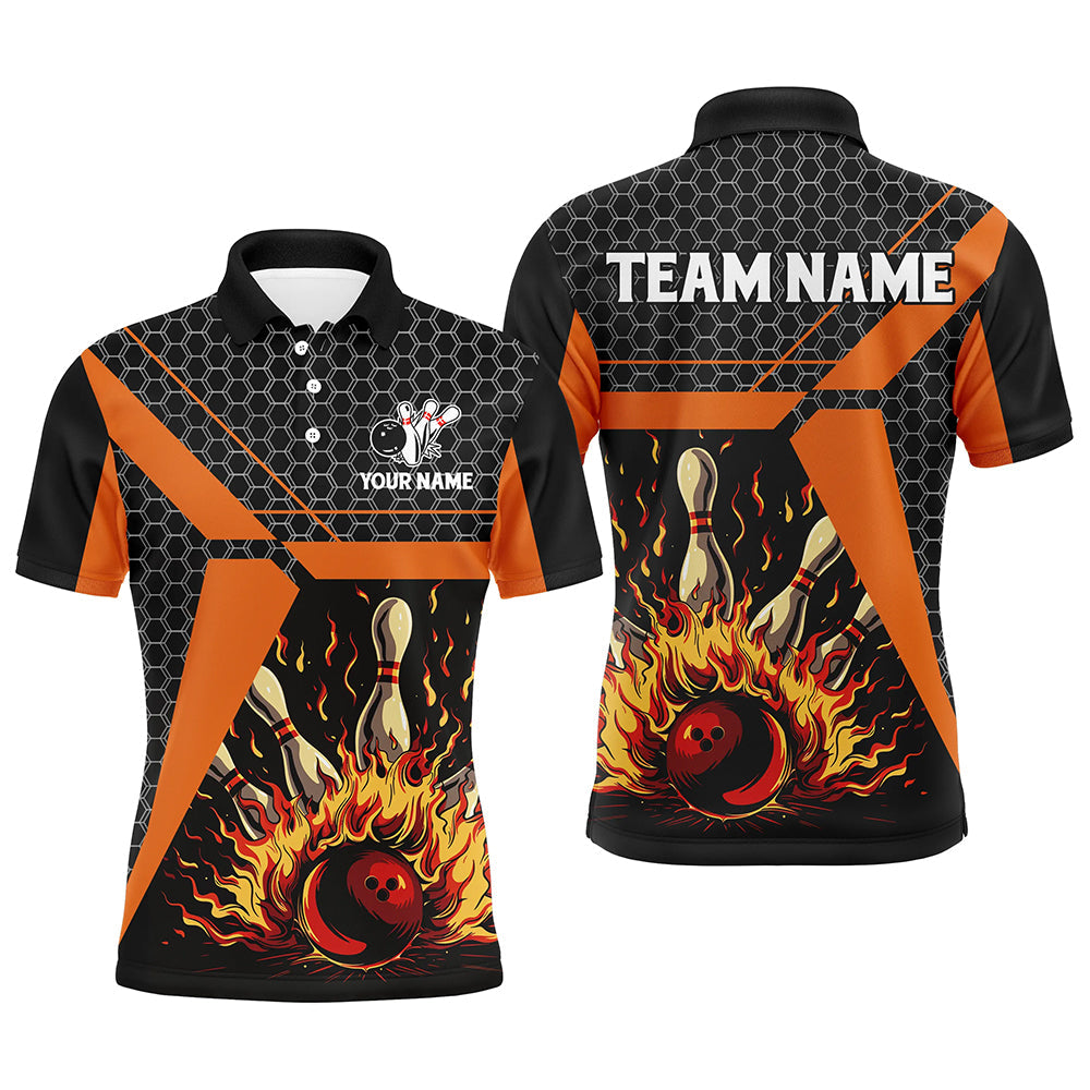 Flame Bowling polo, Quarter zip Shirts for men Custom team Bowling League jerseys, bowl gifts | Orange NQS7971
