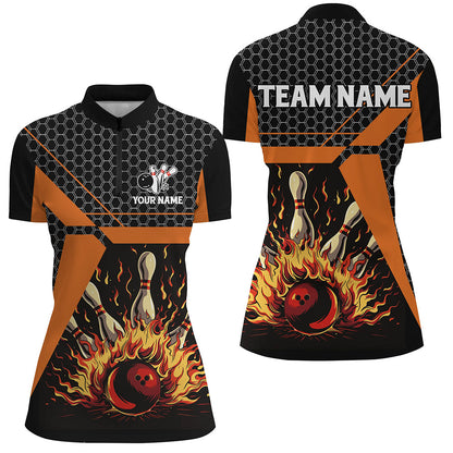 Flame Bowling polo, Quarter zip Shirts for women Custom team Bowling jerseys, bowling gifts | Orange NQS7971