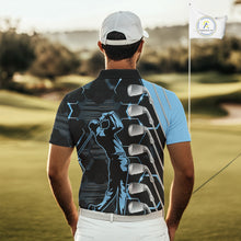 Load image into Gallery viewer, Blue and Black golf clubs Mens golf polo shirts custom name golf outfit men, personalized golf gifts NQS10212
