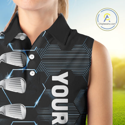 Blue and Black golf clubs Women sleeveless polos custom golf outfit ladies, personalized golf gifts NQS10212