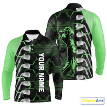 Load image into Gallery viewer, Green and Black golf clubs Mens golf polo shirts custom name golf outfit men, personalized golf gifts NQS10213