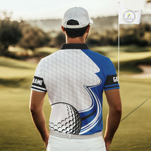Load image into Gallery viewer, Blue &amp; white golf ball short sleeve, long sleeve golf polo shirts custom name golf gifts for men NQS10214