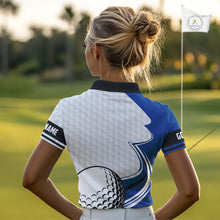 Load image into Gallery viewer, Blue &amp; white golf ball short sleeve, long sleeve golf polo shirts custom name golf gifts for Women NQS10214