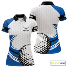 Load image into Gallery viewer, Blue &amp; white golf ball short sleeve, long sleeve golf polo shirts custom name golf gifts for Women NQS10214