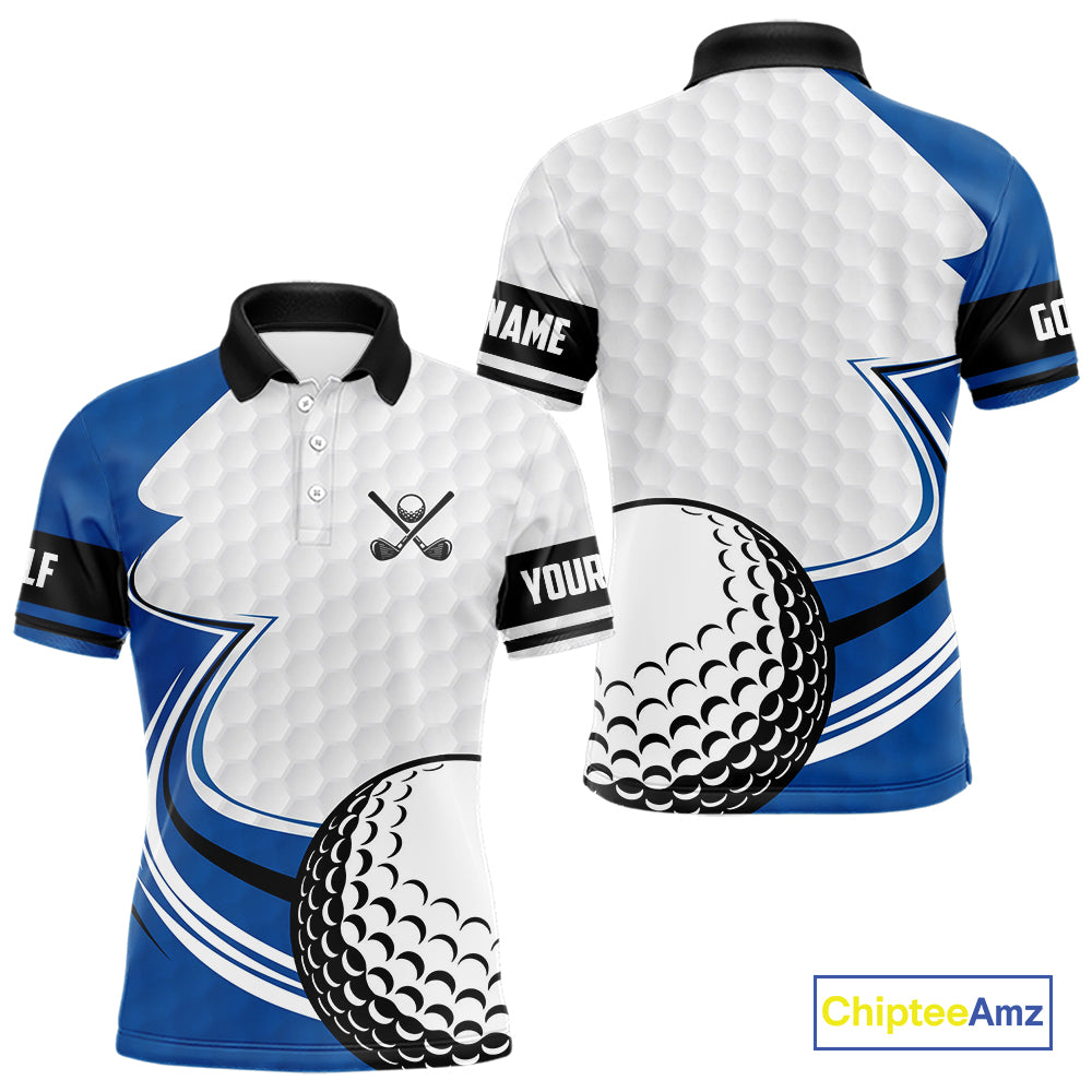 Blue & white golf ball short sleeve, long sleeve golf polo shirts custom name golf gifts for men NQS10214