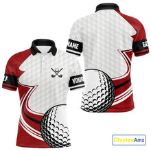 Load image into Gallery viewer, Red &amp; white golf ball short sleeve, long sleeve golf polo shirts custom name golf gifts for men NQS10215
