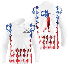 Load image into Gallery viewer, Red white, blue American flag argyle pattern Men golf polo shirts custom patriotic golf top for men NQS8394