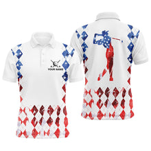 Load image into Gallery viewer, American flag argyle pattern matching golf polo shirts for couples custom patriotic golf outfits NQS8394