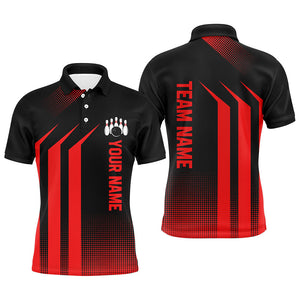 Black and Red Bowling Polo, Quarter Zip Shirt For Men Custom Bowling Team League Jerseys, bowling gift NQS8401