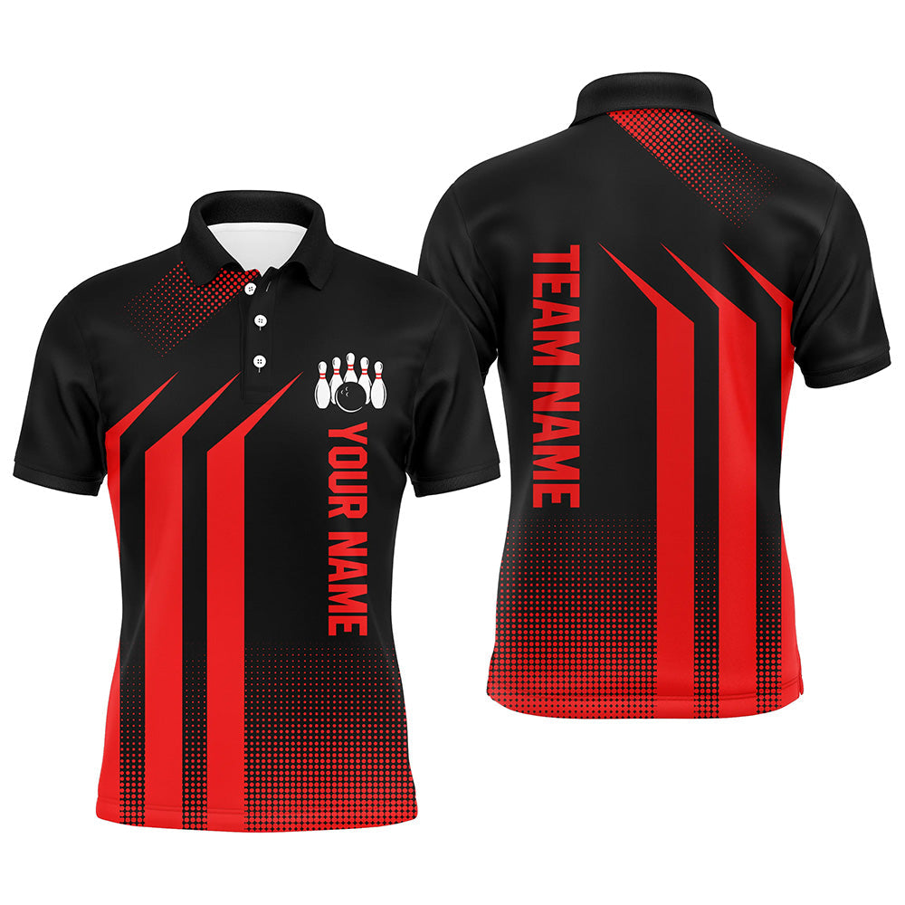 Black and Red Bowling Polo, Quarter Zip Shirt For Men Custom Bowling Team League Jerseys, bowling gift NQS8401