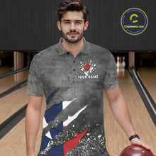 Load image into Gallery viewer, Gray Grunge Texas Flag Bowling Polo, Quarter Zip shirt for men Custom patriotic Team bowling jersey NQS10579