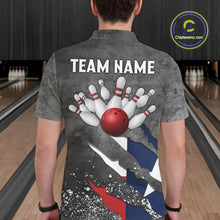 Load image into Gallery viewer, Gray Grunge Texas Flag Bowling Polo, Quarter Zip shirt for men Custom patriotic Team bowling jersey NQS10579
