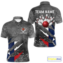 Load image into Gallery viewer, Gray Grunge Texas Flag Bowling Polo, Quarter Zip shirt for men Custom patriotic Team bowling jersey NQS10579