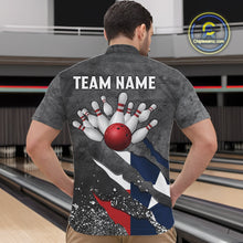 Load image into Gallery viewer, Gray Grunge Texas Flag Bowling Polo, Quarter Zip shirt for men Custom patriotic Team bowling jersey NQS10579