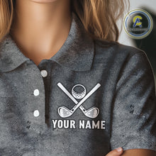 Load image into Gallery viewer, Gray Grunge Texas Flag Womens golf polo shirts Custom patriotic Golf attire for ladies NQS10580