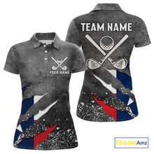 Load image into Gallery viewer, Gray Grunge Texas Flag Womens golf polo shirts Custom patriotic Golf attire for ladies NQS10580