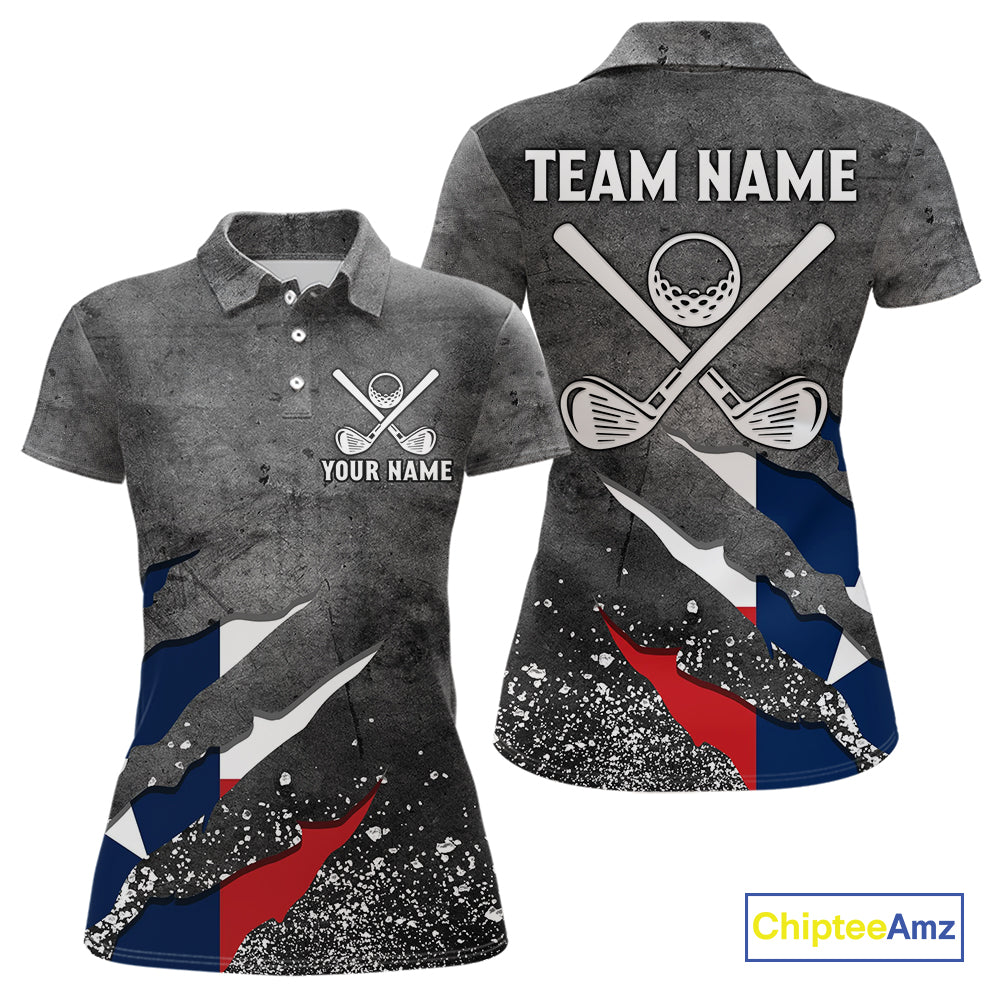 Gray Grunge Texas Flag Womens golf polo shirts Custom patriotic Golf attire for ladies NQS10580