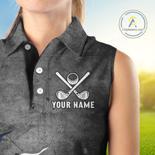Load image into Gallery viewer, Gray Grunge Texas Flag Women&#39;s Sleeveless Polo Shirt Custom patriotic Golf attire for ladies NQS10580