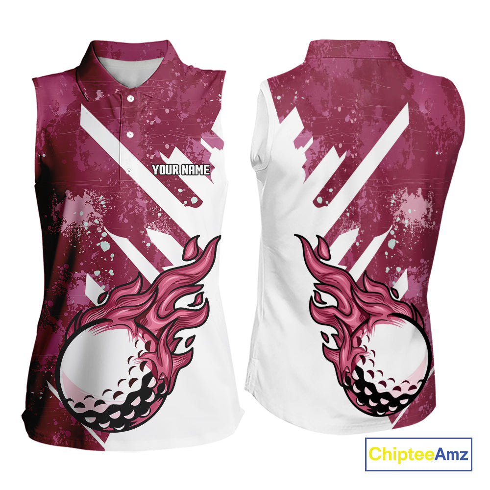 Pink & white golf ball flame Women Sleeveless Polo Shirt custom team golf shirt, ladies golf clothing NQS10977