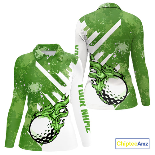 Green and white golf ball flame Women golf polo shirts custom team golf shirts, ladies golf clothing NQS10978