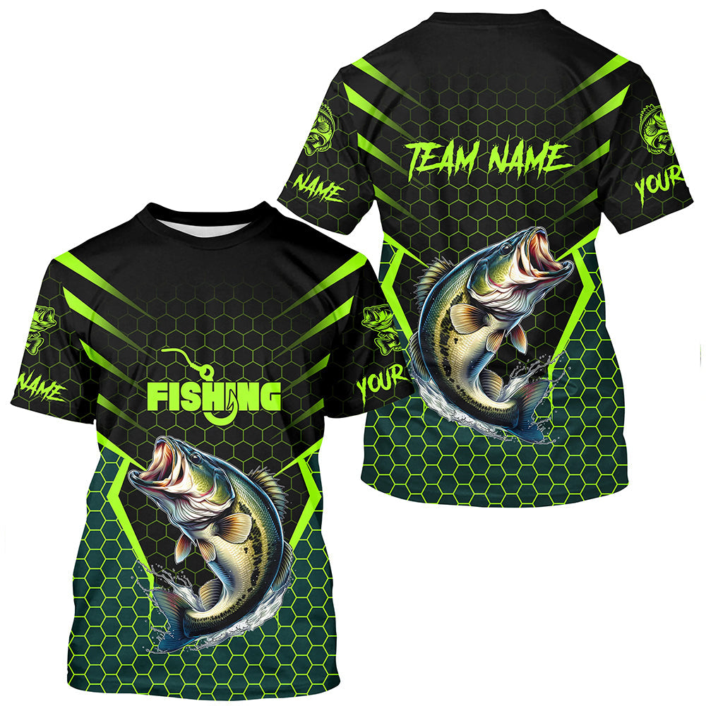 Black and Green Largemouth Bass Fishing Custom team name UV protection long sleeves fishing shirts NQS9311