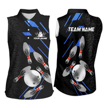 Load image into Gallery viewer, Silver Bowling Ball pins Team bowling shirts for Women custom bowling Sleeveless Polo jersey | Blue NQS9624