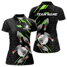 Load image into Gallery viewer, Silver Bowling Ball pins Team bowling shirts for women custom bowling Polo, Quarter zip jersey | Green NQS9628