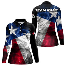 Load image into Gallery viewer, Smoke Texas Flag Black Women Bowling Polo, Quarter Zip shirt Custom patriotic Team bowling jersey NQS9631