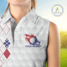 Load image into Gallery viewer, Red, White &amp; Blue argyle American Flag Women sleeveless polo shirt custom golf apparel for ladies NQS9814