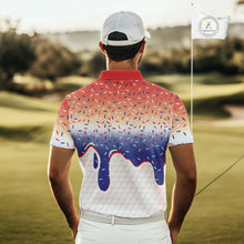 Load image into Gallery viewer, Red, white and blue dripping candy Mens Golf polo shirts Custom funny Golf attire For Mens NQS10058